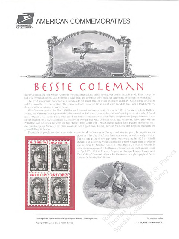 Bessie Coleman, Black Heritage Stamp Series.